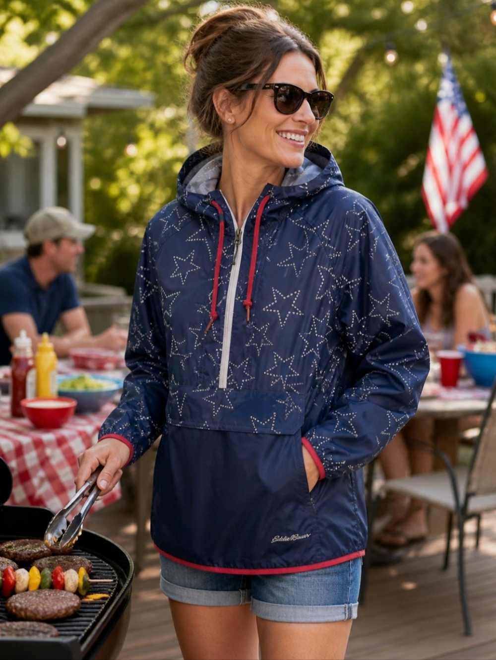 Eddie Bauer Women's Size Medium Anorak Rain Pullover Packable Lightweight Star - Picture 1 of 12